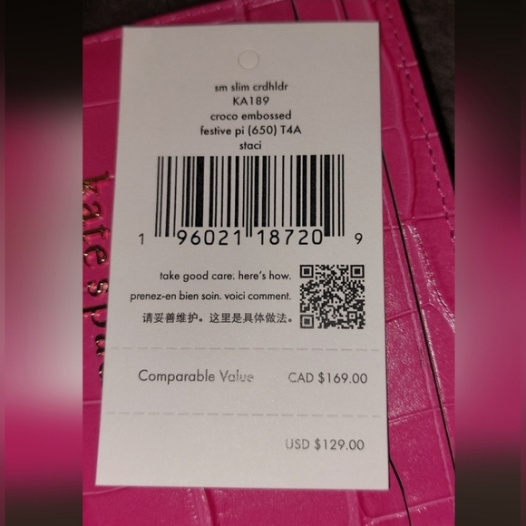 Kate Spade Crocodile Embossed Staci Slim Cardholder in Festive Pink - Picture 4 of 4